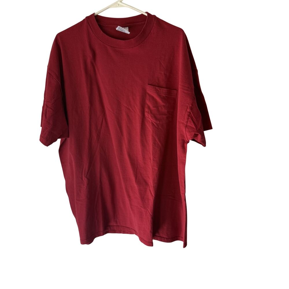 Hanes Shirt Vintage XL Red Pocket Crewneck Classic Casual Cotton Tee T-Shirt
